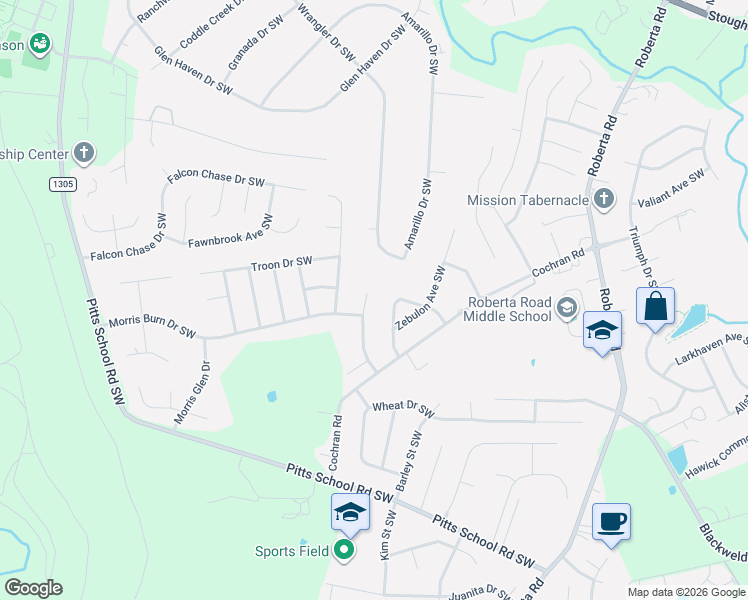 map of restaurants, bars, coffee shops, grocery stores, and more near 4577 Lanstone Court Southwest in Concord