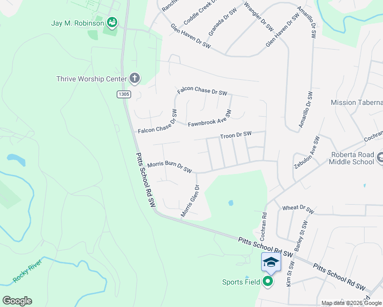 map of restaurants, bars, coffee shops, grocery stores, and more near 4031 Troon Drive Southwest in Concord