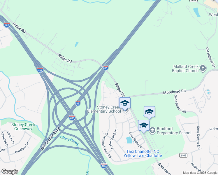 map of restaurants, bars, coffee shops, grocery stores, and more near 13818 State Road 2467 in Charlotte