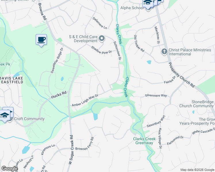 map of restaurants, bars, coffee shops, grocery stores, and more near 12435 Lookout Point Drive in Charlotte