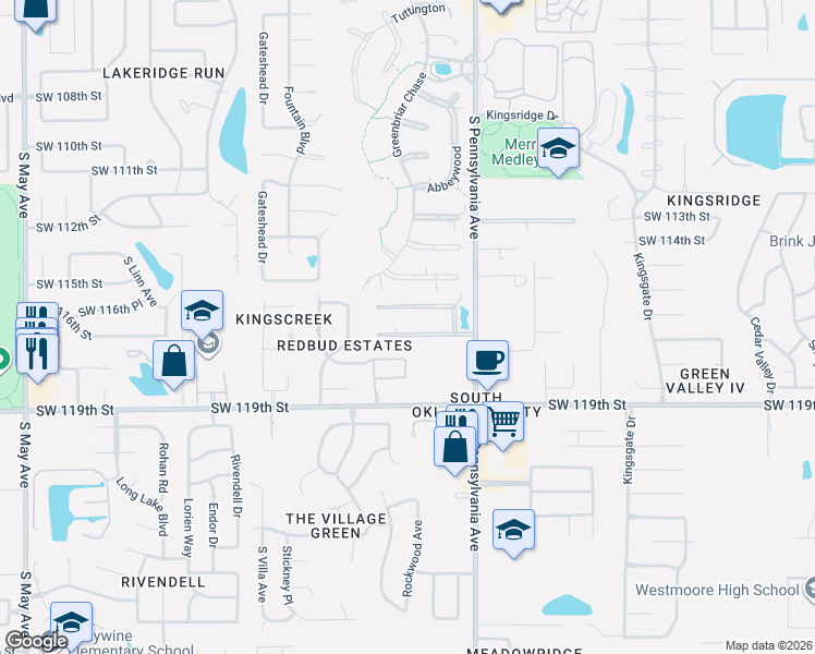 map of restaurants, bars, coffee shops, grocery stores, and more near 2209 Avian Way in Oklahoma City