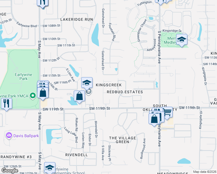 map of restaurants, bars, coffee shops, grocery stores, and more near 2413 Southwest 117th Street in Oklahoma City