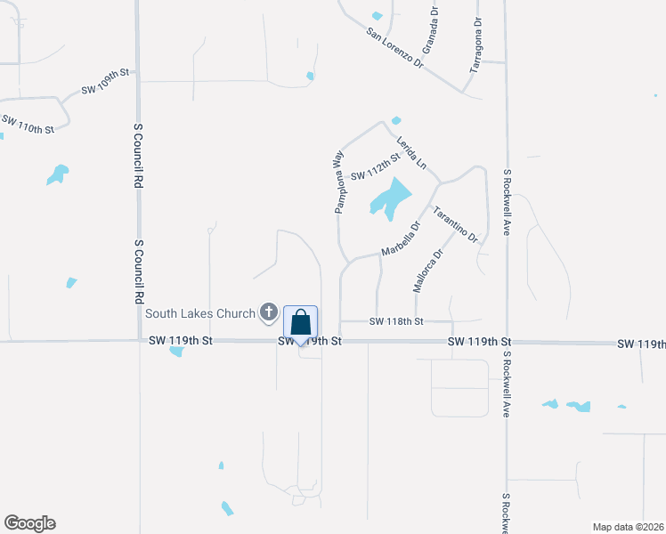 map of restaurants, bars, coffee shops, grocery stores, and more near 11601 Pamplona Way in Oklahoma City