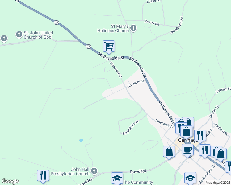 map of restaurants, bars, coffee shops, grocery stores, and more near Brooklyn Street in Carthage