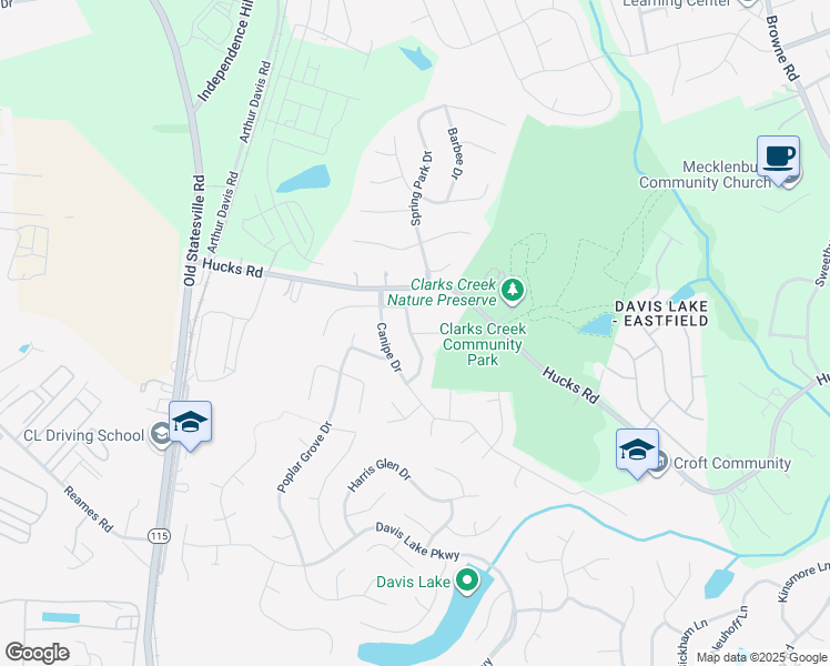 map of restaurants, bars, coffee shops, grocery stores, and more near 5621 Falls Ridge Lane in Charlotte