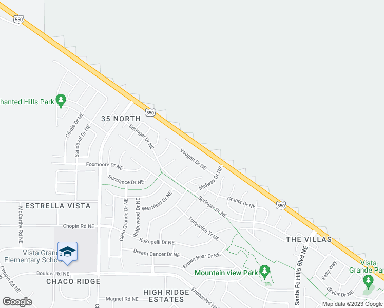 map of restaurants, bars, coffee shops, grocery stores, and more near 6215 Vaughn Drive Northeast in Rio Rancho