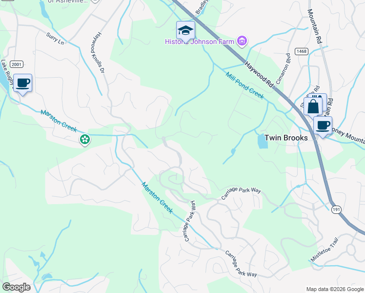 map of restaurants, bars, coffee shops, grocery stores, and more near 21 Carriage Crest Drive in Hendersonville