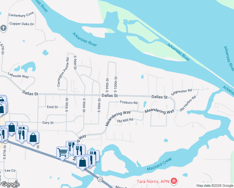 map of restaurants, bars, coffee shops, grocery stores, and more near 3117 South 100th Street in Fort Smith