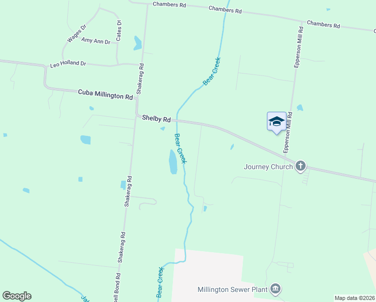 map of restaurants, bars, coffee shops, grocery stores, and more near 3491 Shelby Road in Millington
