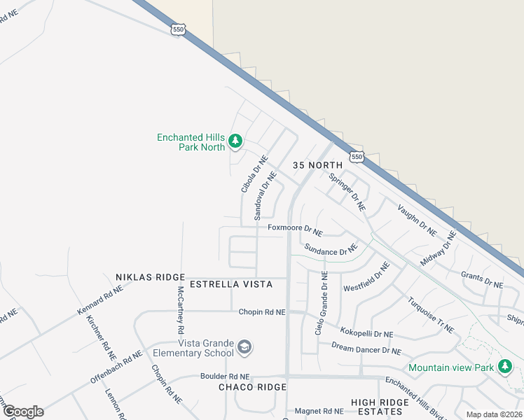 map of restaurants, bars, coffee shops, grocery stores, and more near 5526 Sandoval Drive Northeast in Rio Rancho