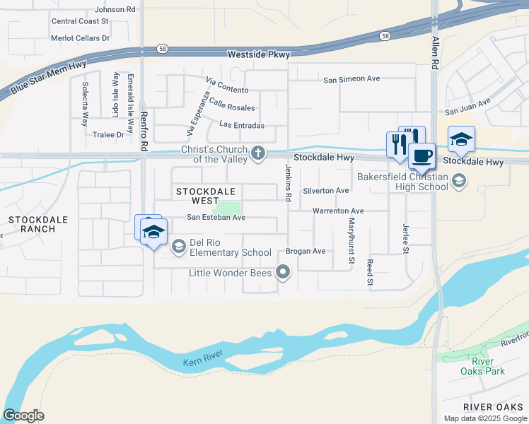 map of restaurants, bars, coffee shops, grocery stores, and more near 13805 Veracruz Drive in Bakersfield