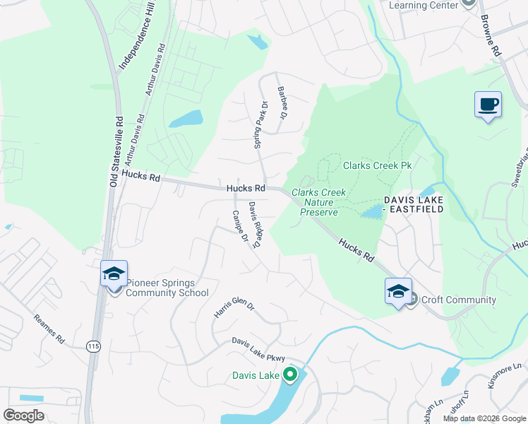 map of restaurants, bars, coffee shops, grocery stores, and more near 3624 Croft Haven Drive in Charlotte