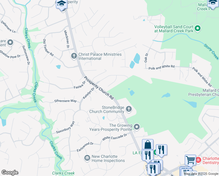 map of restaurants, bars, coffee shops, grocery stores, and more near 4012 Keble Drive in Charlotte