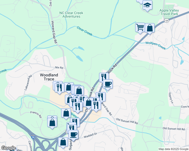 map of restaurants, bars, coffee shops, grocery stores, and more near 2601 Chimney Rock Road in Hendersonville