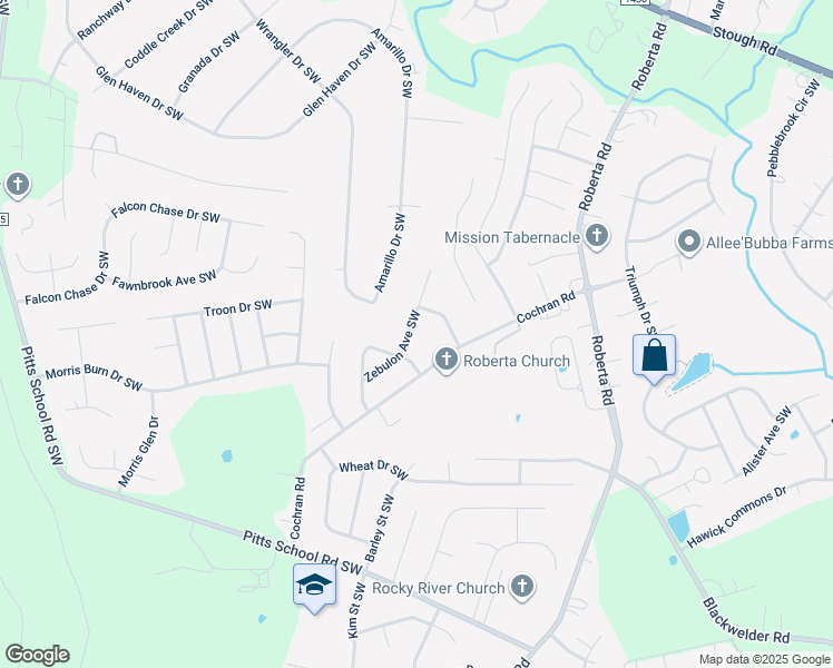 map of restaurants, bars, coffee shops, grocery stores, and more near 4108 Zebulon Avenue Southwest in Concord