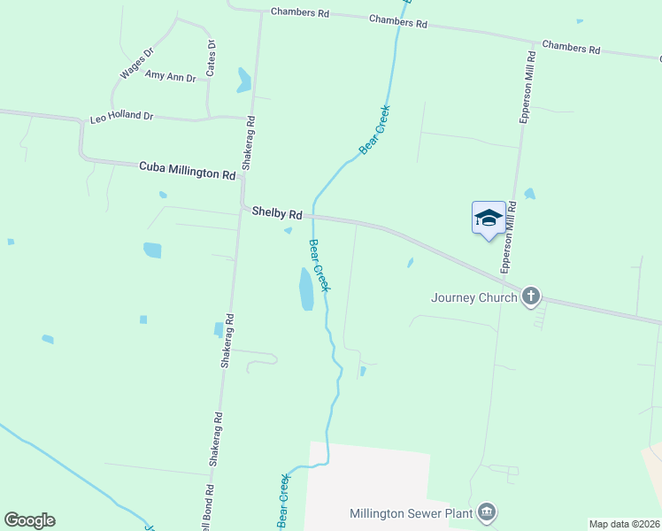 map of restaurants, bars, coffee shops, grocery stores, and more near 3491 Shelby Road in Millington