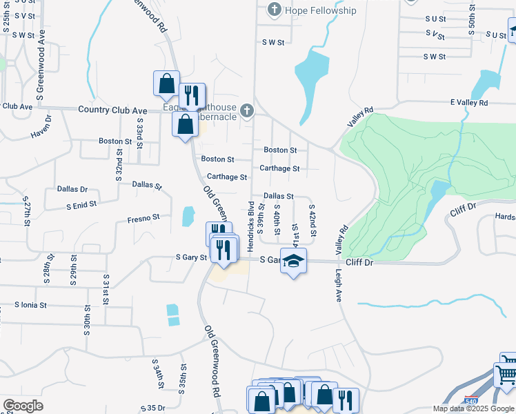 map of restaurants, bars, coffee shops, grocery stores, and more near 3218 South 39th Street in Fort Smith