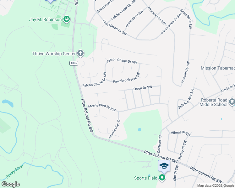 map of restaurants, bars, coffee shops, grocery stores, and more near 4031 Troon Drive Southwest in Concord