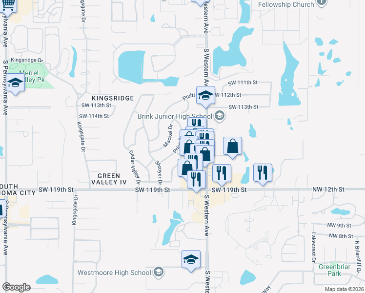 map of restaurants, bars, coffee shops, grocery stores, and more near 11704 Price Drive in Oklahoma City
