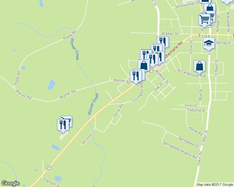 map of restaurants, bars, coffee shops, grocery stores, and more near 806 Albemarle Road in Troy