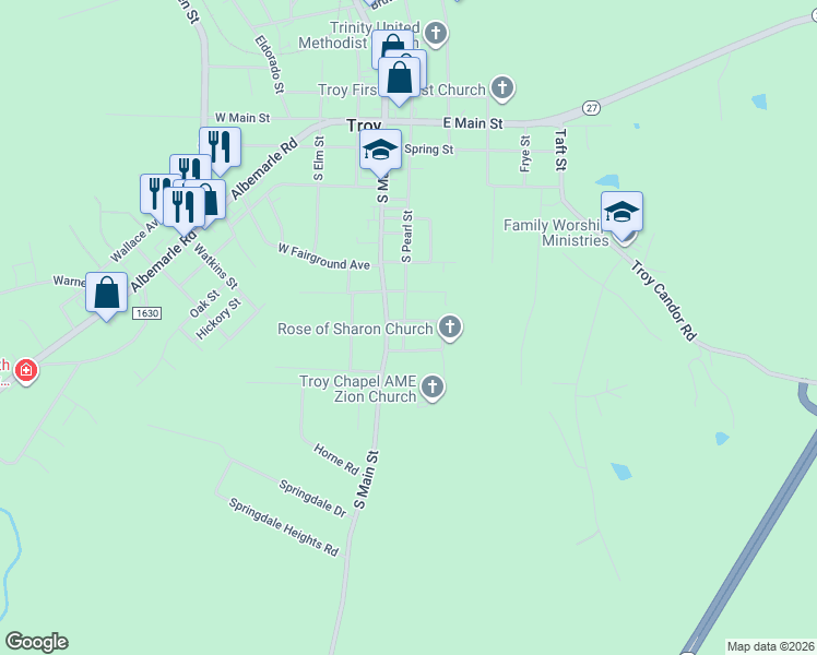 map of restaurants, bars, coffee shops, grocery stores, and more near 701 South Pearl Street in Troy