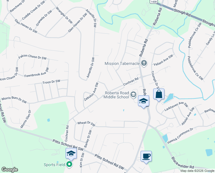map of restaurants, bars, coffee shops, grocery stores, and more near 3872 Cochran Road in Concord