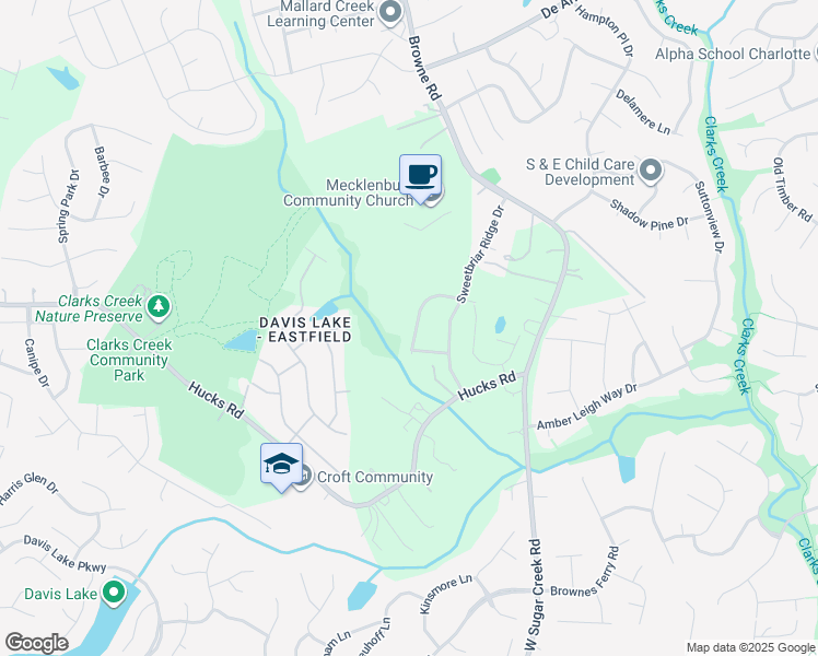 map of restaurants, bars, coffee shops, grocery stores, and more near 7821 Sweet Grove Court in Charlotte