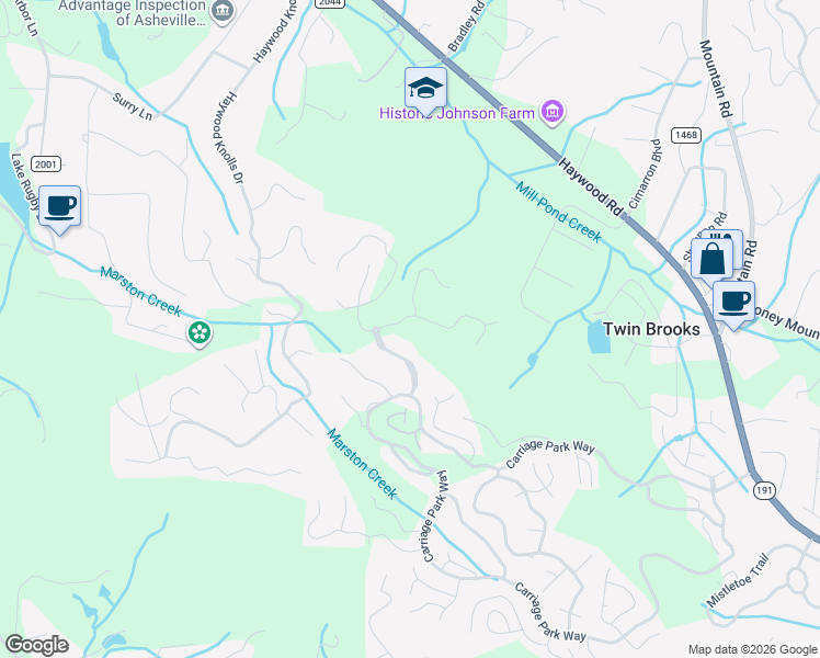 map of restaurants, bars, coffee shops, grocery stores, and more near 21 Carriage Crest Drive in Hendersonville