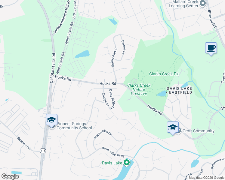 map of restaurants, bars, coffee shops, grocery stores, and more near 5621 Falls Ridge Lane in Charlotte