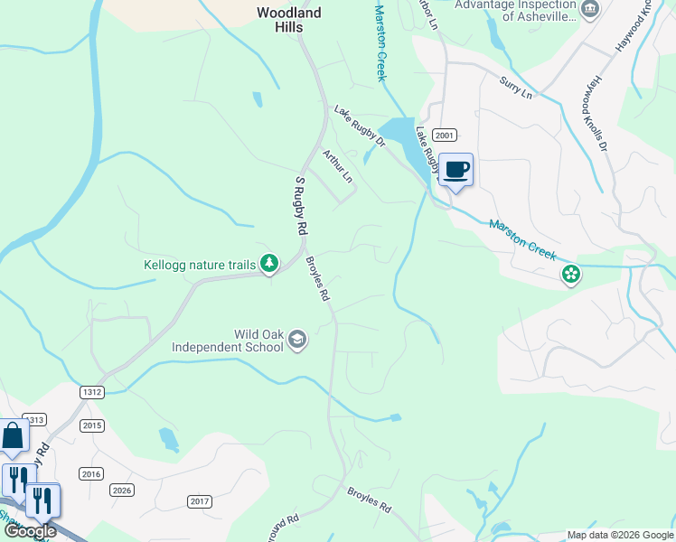 map of restaurants, bars, coffee shops, grocery stores, and more near 1292 Broyles Road in Hendersonville