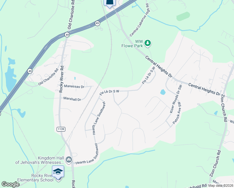 map of restaurants, bars, coffee shops, grocery stores, and more near 1149 Burning Embers Lane Southwest in Concord