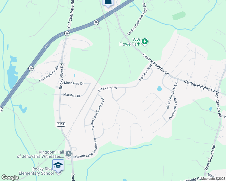 map of restaurants, bars, coffee shops, grocery stores, and more near 1149 Burning Embers Lane Southwest in Concord
