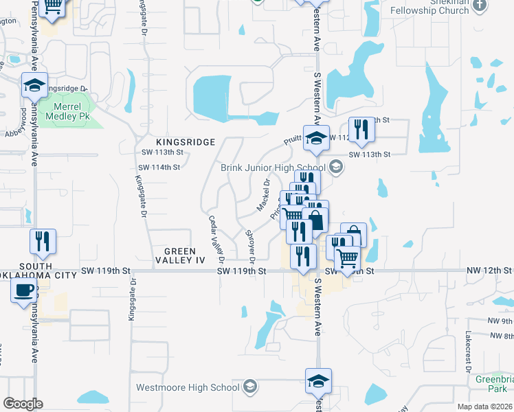 map of restaurants, bars, coffee shops, grocery stores, and more near 1064 Pruitt Drive in Oklahoma City