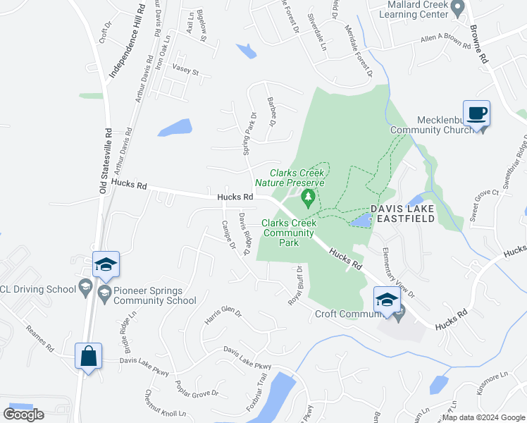 map of restaurants, bars, coffee shops, grocery stores, and more near 5603 Falls Ridge Lane in Charlotte