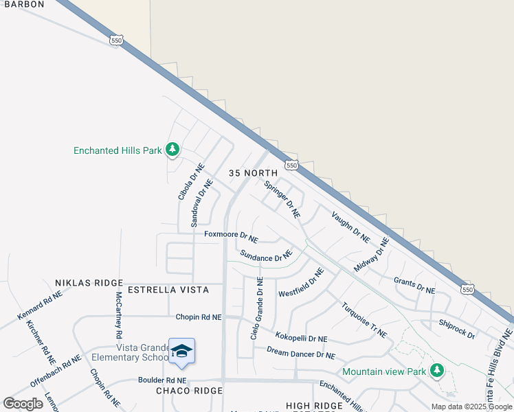 map of restaurants, bars, coffee shops, grocery stores, and more near 6036 Crownpoint Drive in Rio Rancho