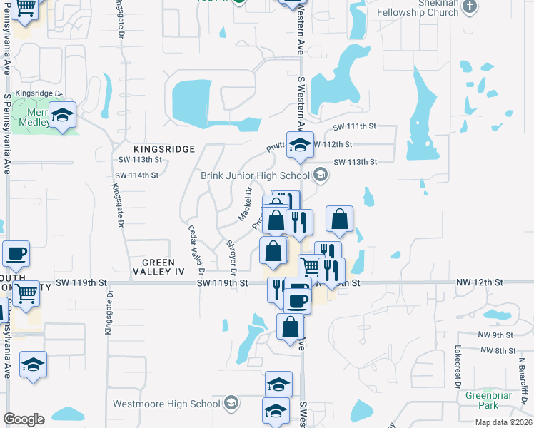 map of restaurants, bars, coffee shops, grocery stores, and more near 11704 Price Drive in Oklahoma City