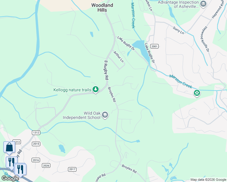 map of restaurants, bars, coffee shops, grocery stores, and more near 1292 Broyles Road in Hendersonville