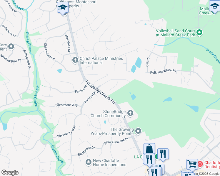 map of restaurants, bars, coffee shops, grocery stores, and more near 4015 Keble Drive in Charlotte
