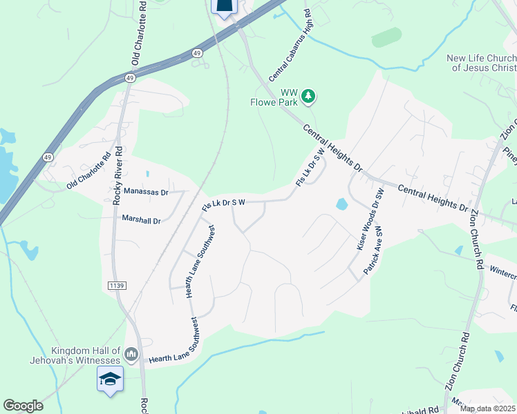 map of restaurants, bars, coffee shops, grocery stores, and more near 4319 Falls Lake Drive South West in Concord