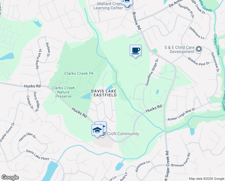 map of restaurants, bars, coffee shops, grocery stores, and more near 11206 Pond Valley Court in Charlotte