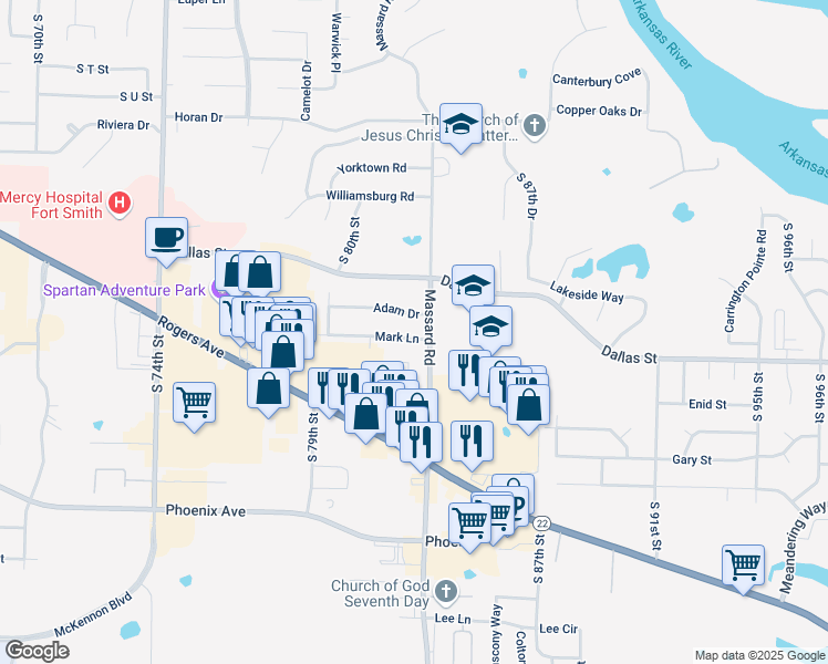 map of restaurants, bars, coffee shops, grocery stores, and more near 8208 Mark Lane in Fort Smith
