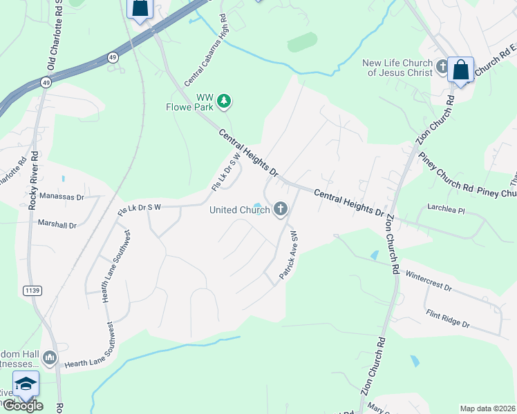 map of restaurants, bars, coffee shops, grocery stores, and more near 4641 Garden Terrace Southwest in Concord