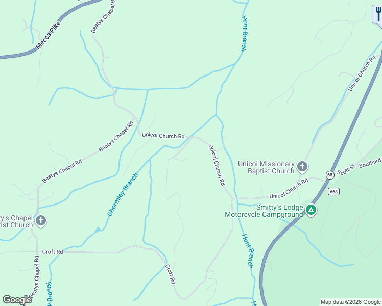 map of restaurants, bars, coffee shops, grocery stores, and more near 320 Unicoi Church Road in Tellico Plains