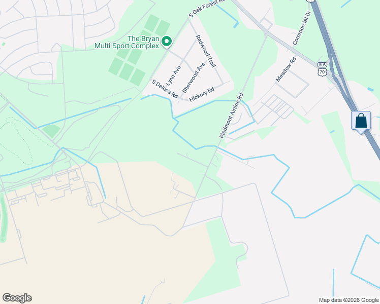 map of restaurants, bars, coffee shops, grocery stores, and more near 114 Airline Place in Goldsboro