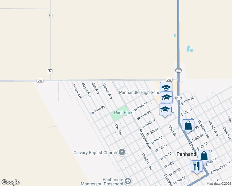 map of restaurants, bars, coffee shops, grocery stores, and more near 1300-1422 Charles Avenue in Panhandle