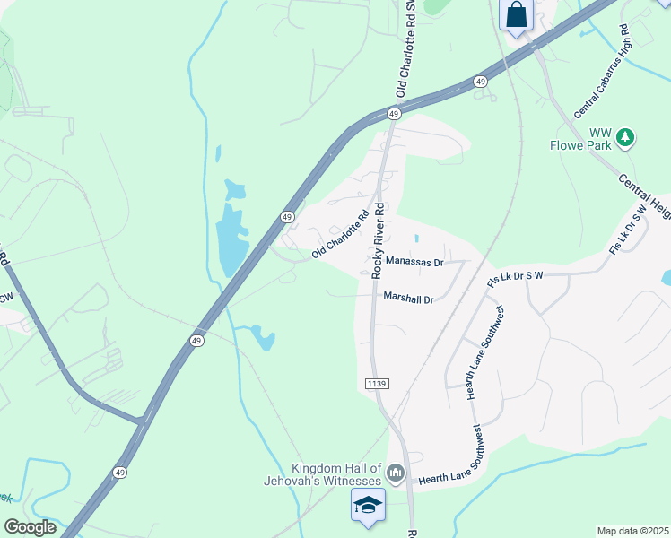 map of restaurants, bars, coffee shops, grocery stores, and more near 1731 Old Charlotte Road in Concord
