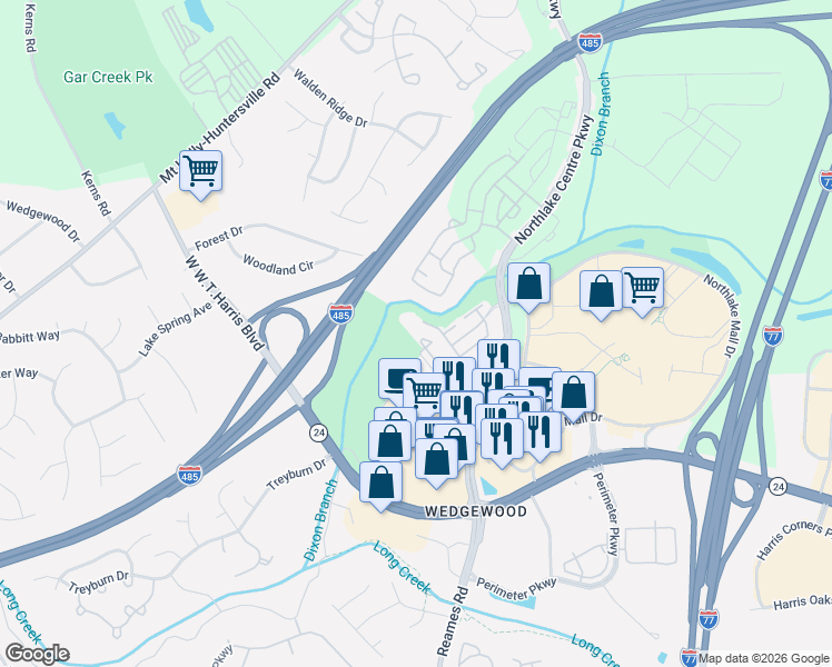map of restaurants, bars, coffee shops, grocery stores, and more near 7909 Philadelphia Court in Charlotte