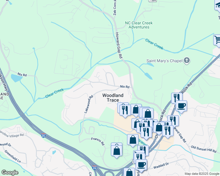 map of restaurants, bars, coffee shops, grocery stores, and more near 39 Nix Road in Hendersonville