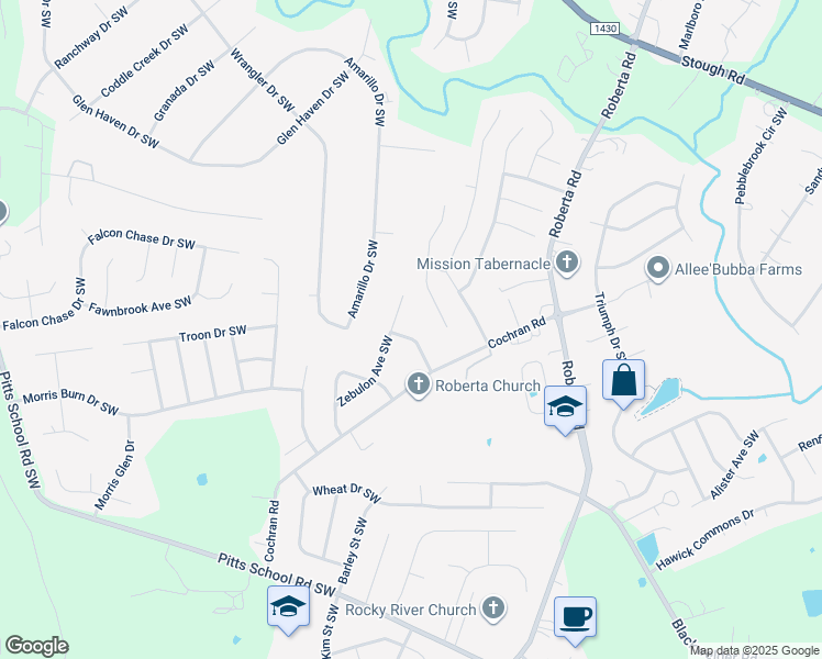 map of restaurants, bars, coffee shops, grocery stores, and more near 4465 Legend Street Southwest in Concord