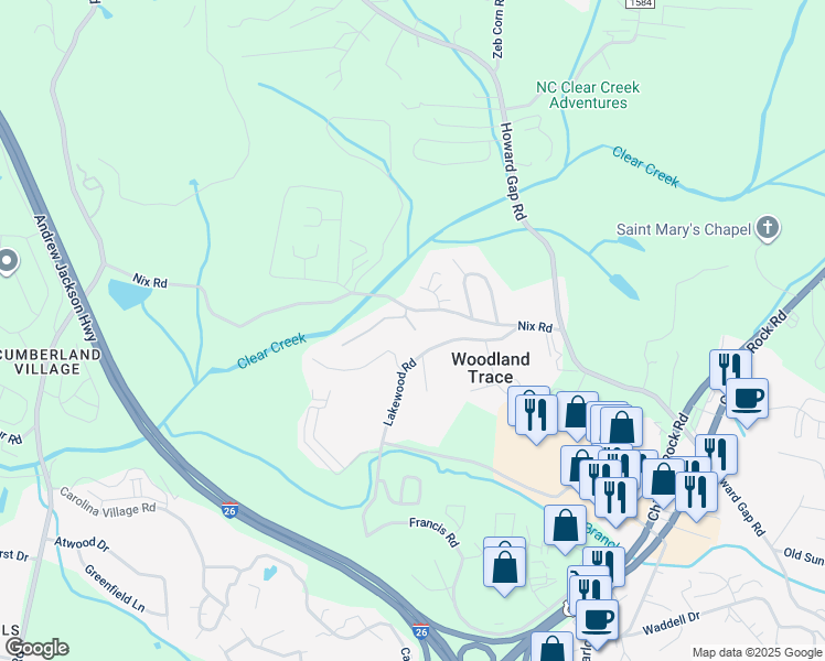 map of restaurants, bars, coffee shops, grocery stores, and more near 36A Jacobs Way Drive in Hendersonville